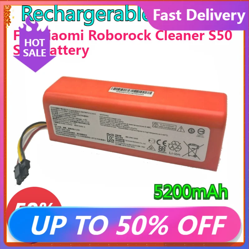 New High Quality and Large Capacity for Xiaomi Roborock Cleaner S50 S51 New 14.8V 5200mAh BRR-2P4S-5200S Battery Rechargerable