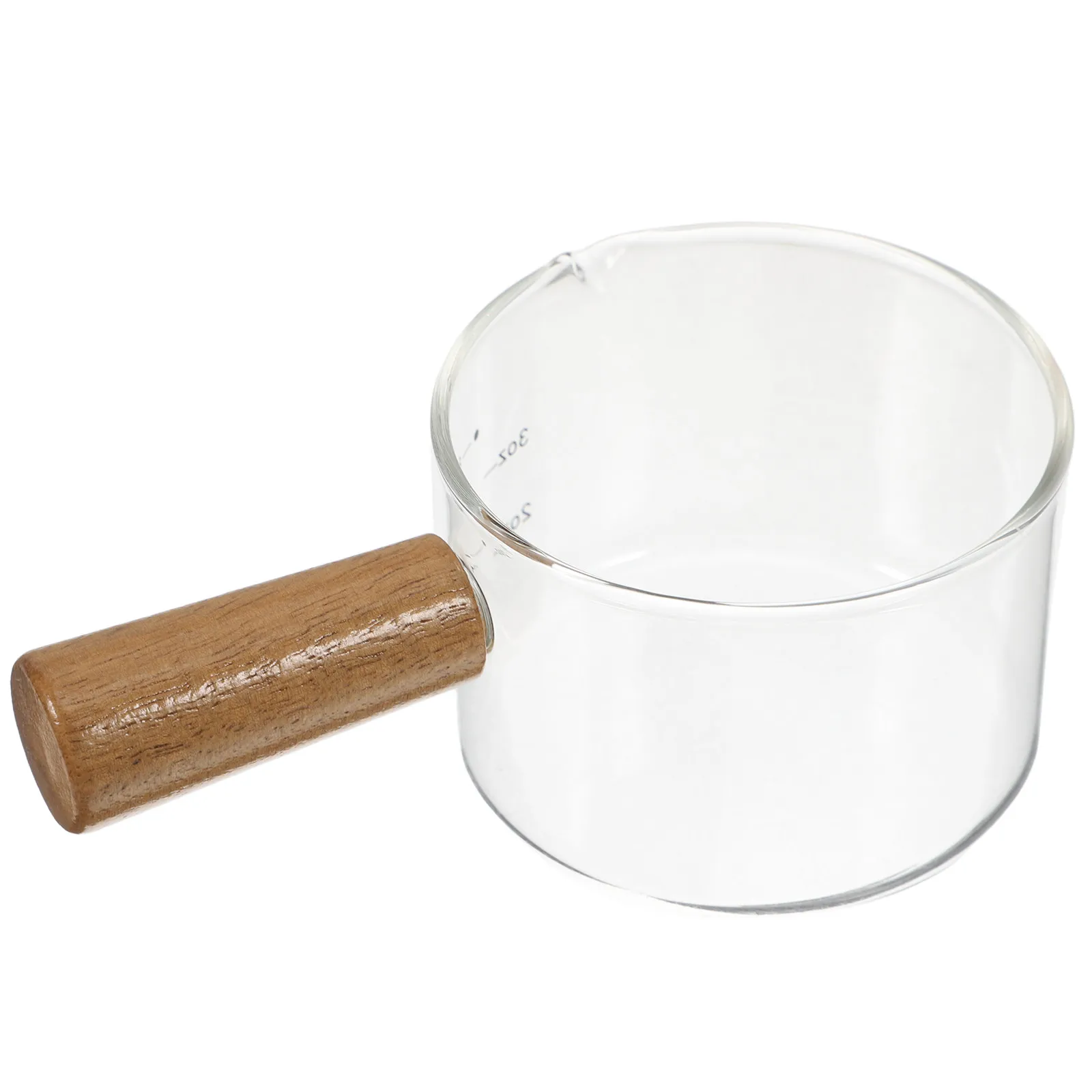 

Glass Milk Pitcher Mini Size Wooden Handle Precision Graduated Scale for Frothing Steaming Espresso Serving Compact Portable