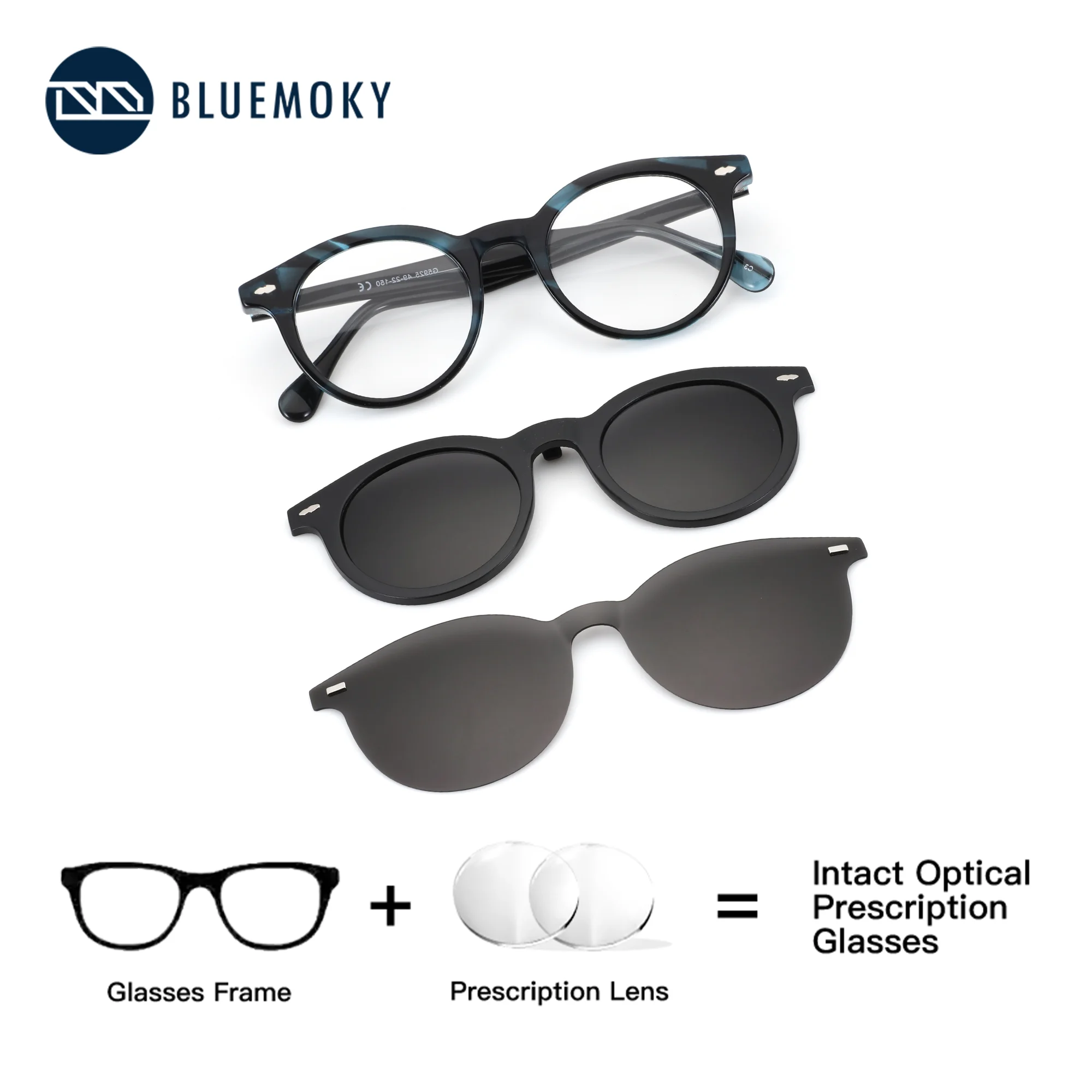 

BLUEMOKY Acetate Butterfly Prescription Glasses,Men's Circular Vision Lenses, Progressive Myopia Optical Glasses,Sunglasses Clip