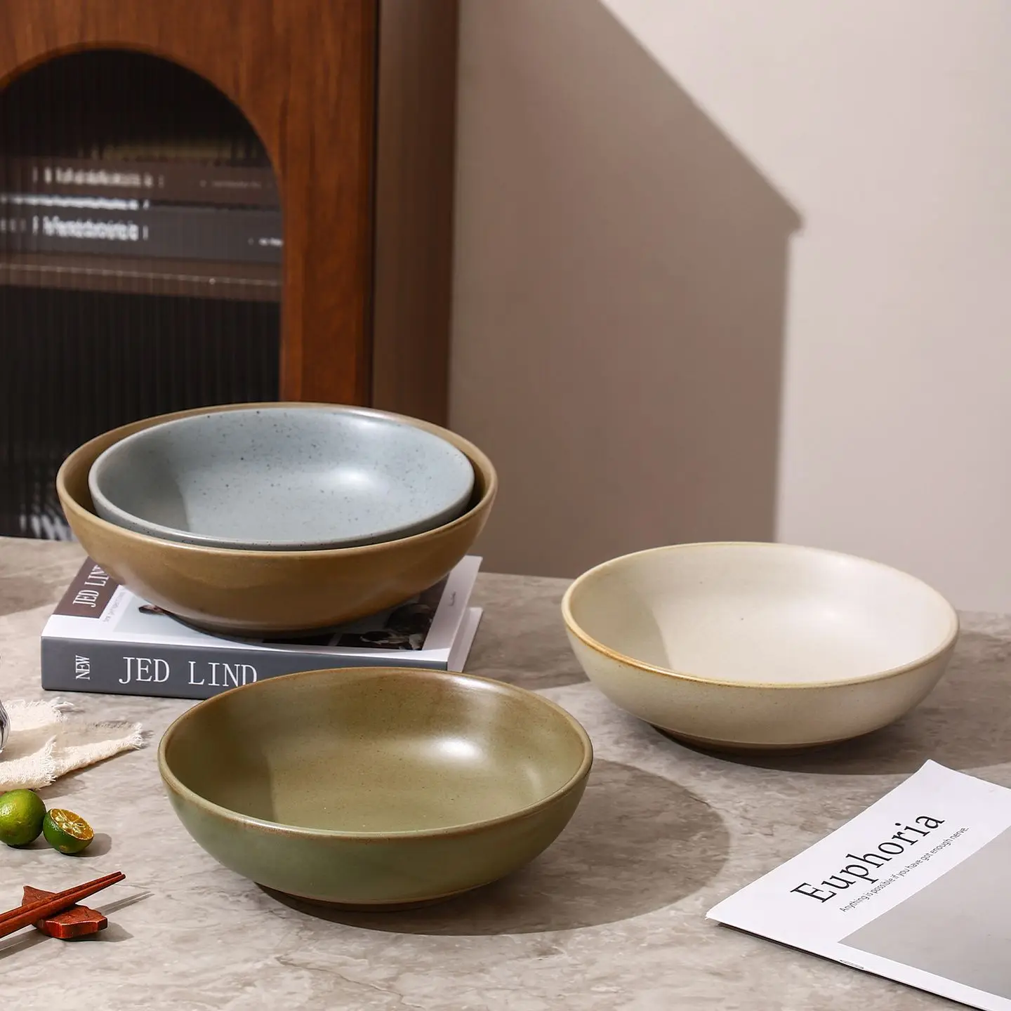 Creative Deep Soup Plate Retro Dish Ceramic Tableware Salad Dessert Bowl