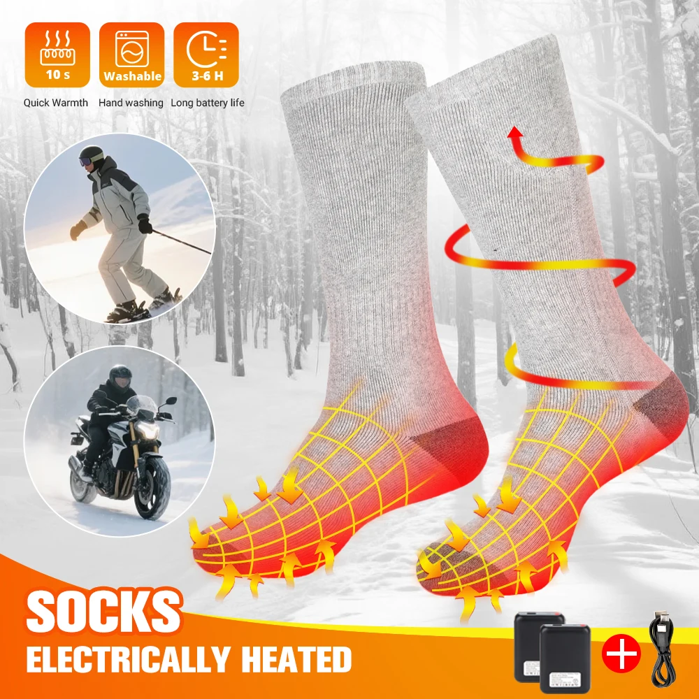 

Winter Warm Electric Socks For Men And Women Rechargeable Protective Boots Socks USB 5000mAh Heated Socks For Snowmobile