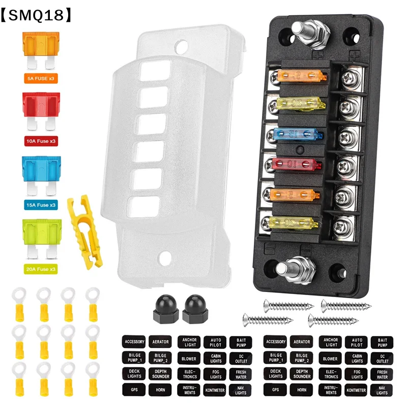 6-Way Car Fuse Holder With Negative Busbar 12V Blade Type Fuse Holder ATC/ATO Standard Fuse Box Label Sticker Waterproof【SMQ】