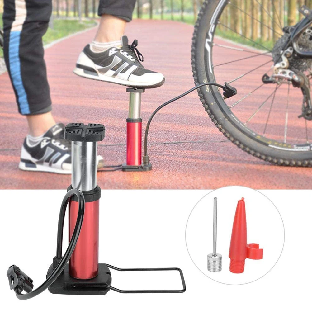 

1pc Portable Metal Bike Tire Foot Pump Durable Anti-Slip Inflator For Bicycle Motorcycle Ball With Ball Needle Red Random Color