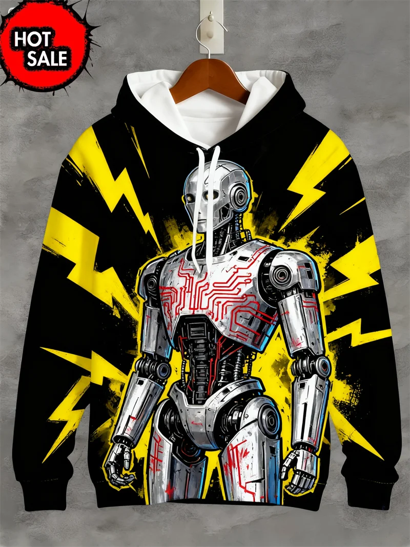 Robot 3D Printed Colorful Pullovers Hoodies For Man Cartoon Graffiti Pattern Sweatshirts Fashion Long Sleeve Streetwear Hoodies