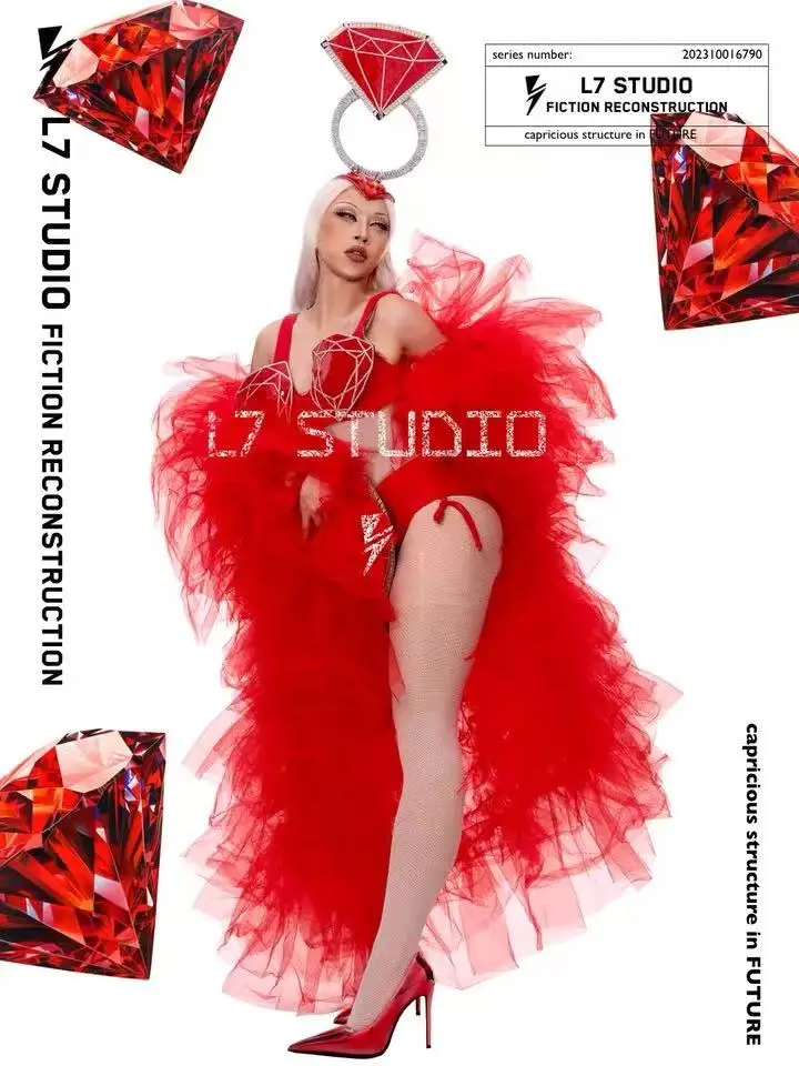 Cape Rouge Vintage diamant Moulin, robe de spectacle Gogo, vêtements de noël pour la saint-valentin, spectacle sur scène de chanteur, vêtements de fête de danse