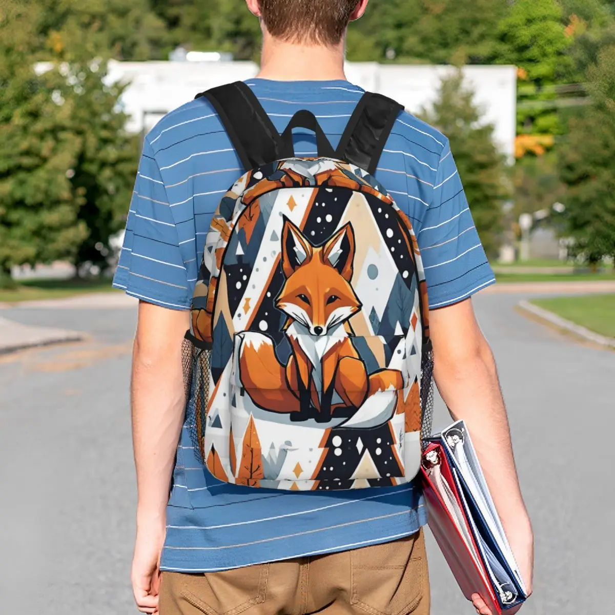 Smiling Geometric Fox Backpack Student BookBag Boys Girls School Bag Computer Shoulder Bags