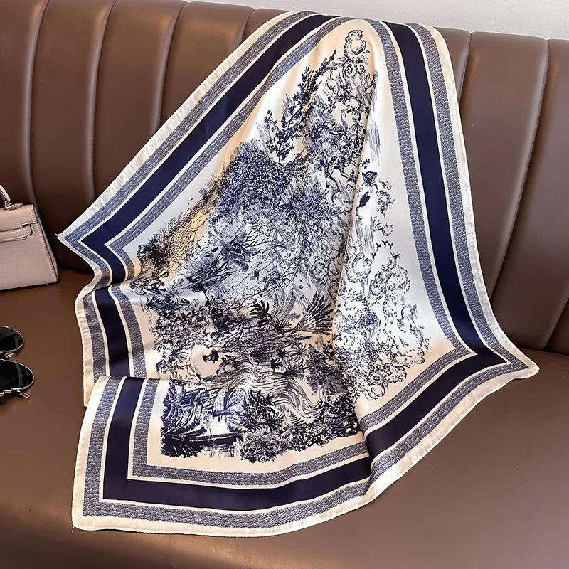 الفاخرة الأزهار طباعة الحرير وشاح مربع المرأة لينة الساتان منديل هيرباند منديل رئيس الحجاب سيدة عقال فولارد حقيبة الشريط