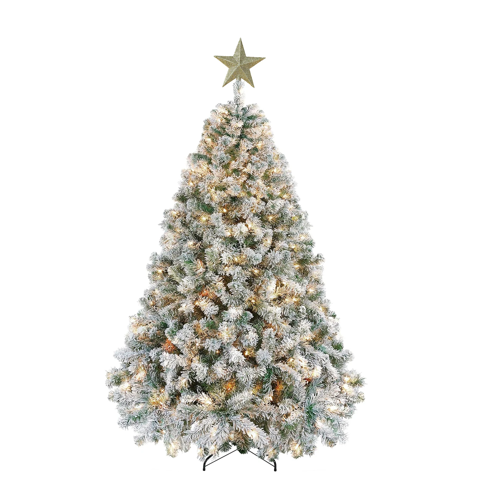 Pre-Lit Faux Cashmere Christmas Tree, Snow Velvet Pine Needle Christmas Tree with 100 Warm White Lights with Ornaments, Collapsi