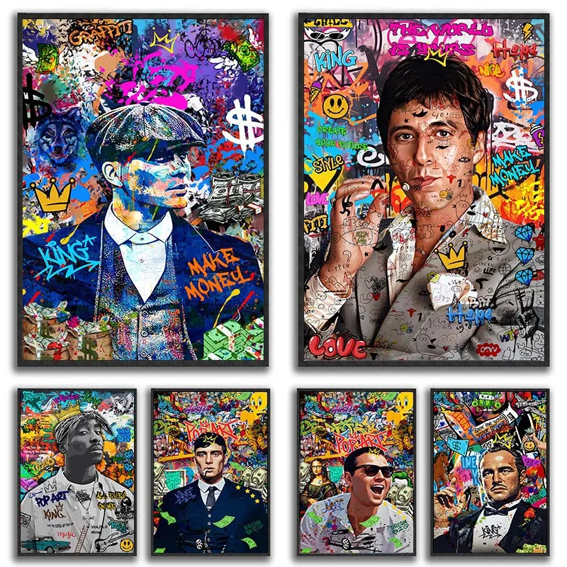 Arte de Graffiti de gángster de los años 80, impresión artística de pared Pop de Drama del crimen urbano, pintura en lienzo Retro, decoración del hogar de estilo de la calle rizada sin marco