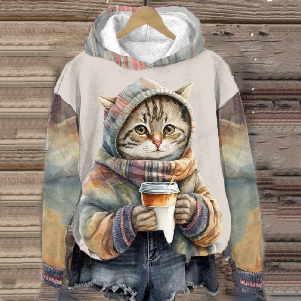 Funny Cartoon Cat 3D Print Hoodies Streetwear Women's Hoodie Oversized Pullovers Y2K Hooded Sweatshirts Top Female Coat Clothing