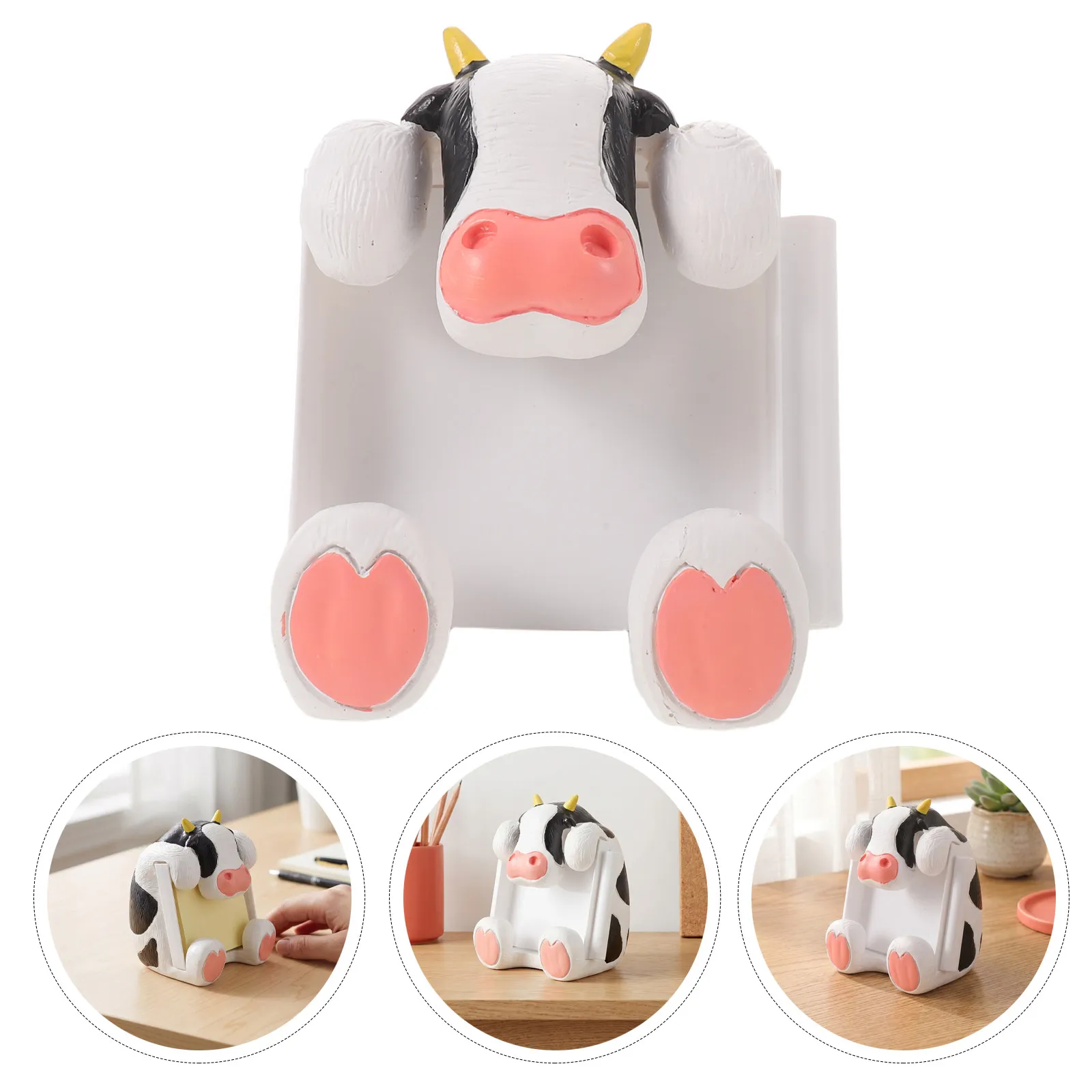 Cute Cow Pop Up Note Dispenser Suction Base Desk Organizer Memo Holder for 3x3 Square Adhesive Notes Office Supplies