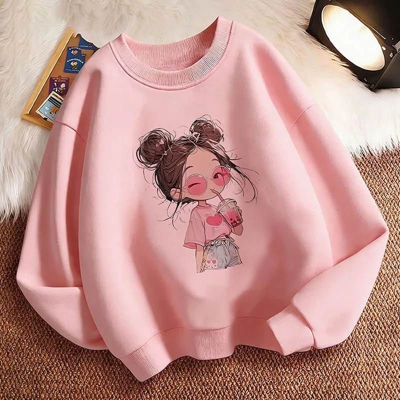 Hoodie Hip Hop Retro Girl Drink Juice Design Children's Sweatshirt Cute Hoody Girls Autumn Spring Casual Hoodies Pullover
