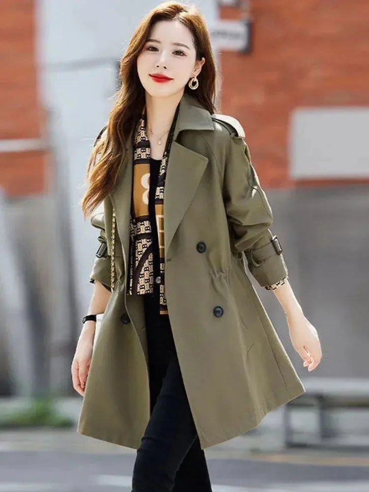 

Elegant Slim Trench Coat Women Mid Length Spring Fall Jacket Lined Plus Size 4xl Office Lady Windbreaker Long Sleeved V1672