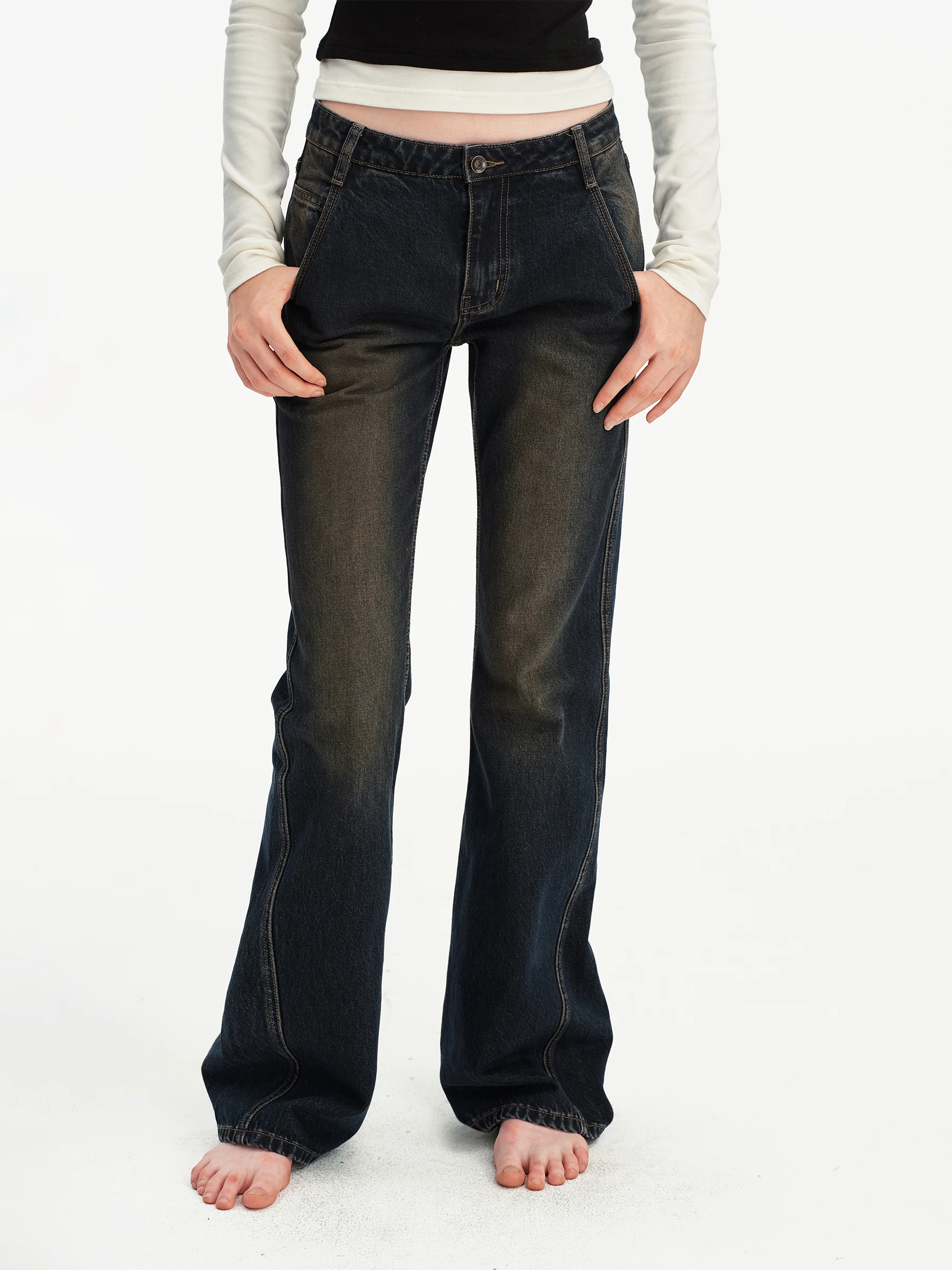 

3RD Vintage Waed Slim Fit Micro Flare Jeans с низкой талией Cleanfit Sle Низкие эластичные джинсовые брюки для женщин Неэластичный хлопок