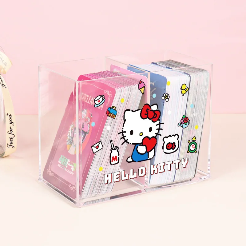 Sanrio Game Card Storage Box Kuromi Hellokitty Cinnamoroll Cartoon Student Pen Holder Transparent Acrylic Makeup Storage Box