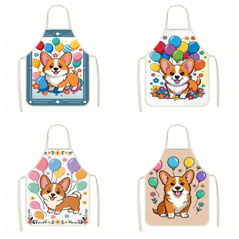 

Cute Corgi Balloon Apron Linen Apron, Suitable For Kitchen Cooking, Parent-Child Interaction, Painting And Other Scenarios