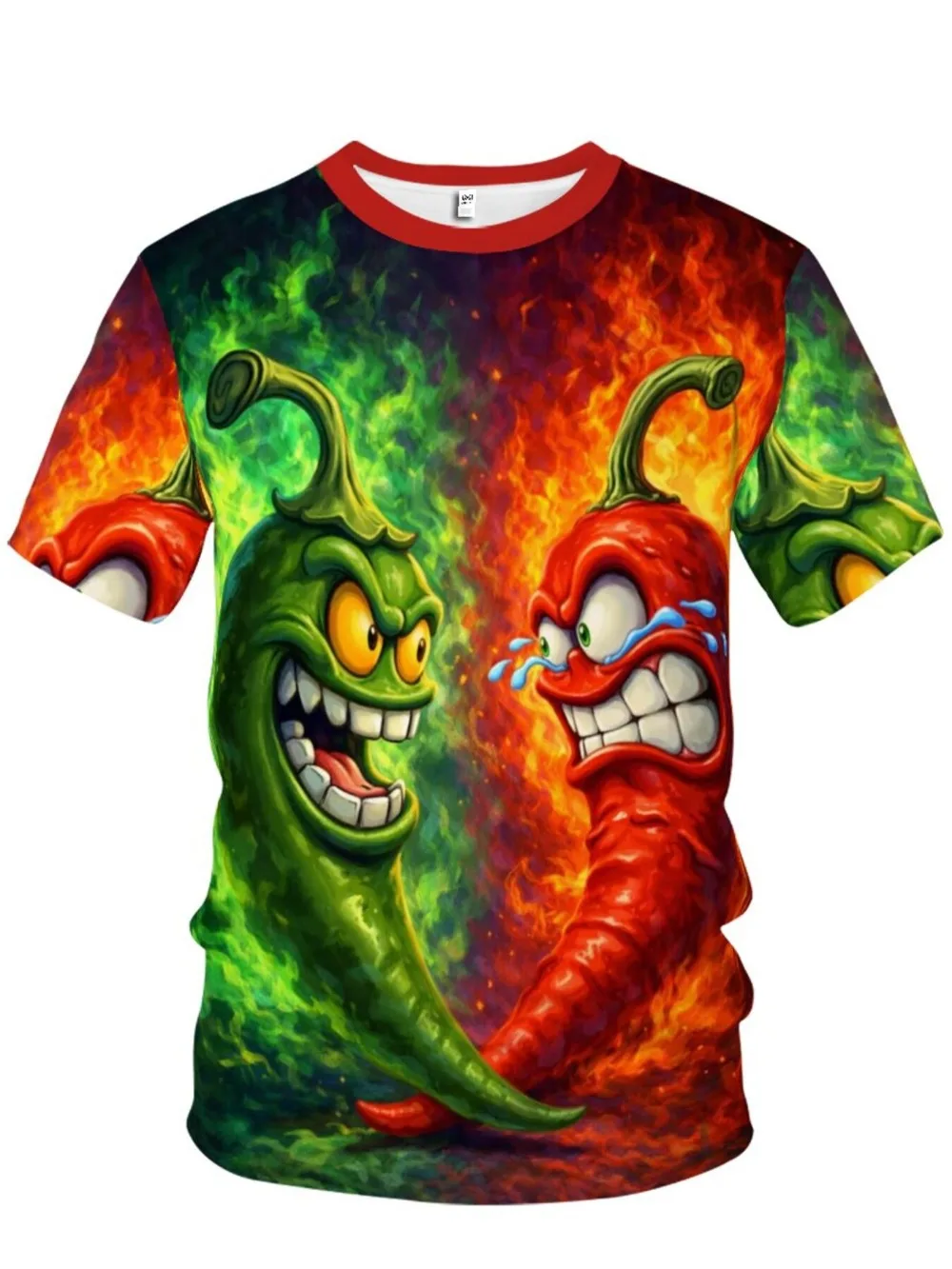 Fun Cartoon Green and Red Pepper Pattern 3D Printed Men's T-shirt Loose Casual Breathable Quick-drying for Outdoor Y2K Style Top