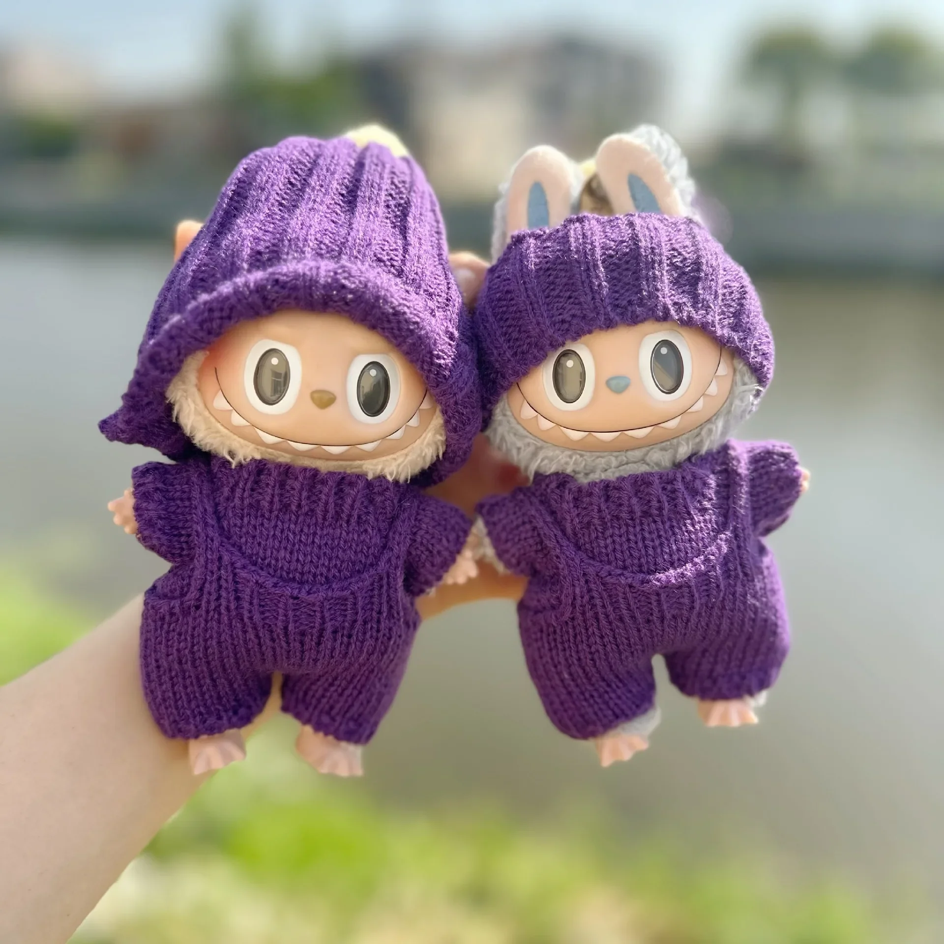 17cm Cute Mini Plush Doll's Clothes Outfit Accessories For Labubu Dolls Handmade Milan Fashion Week Purple Sweater Hat Set