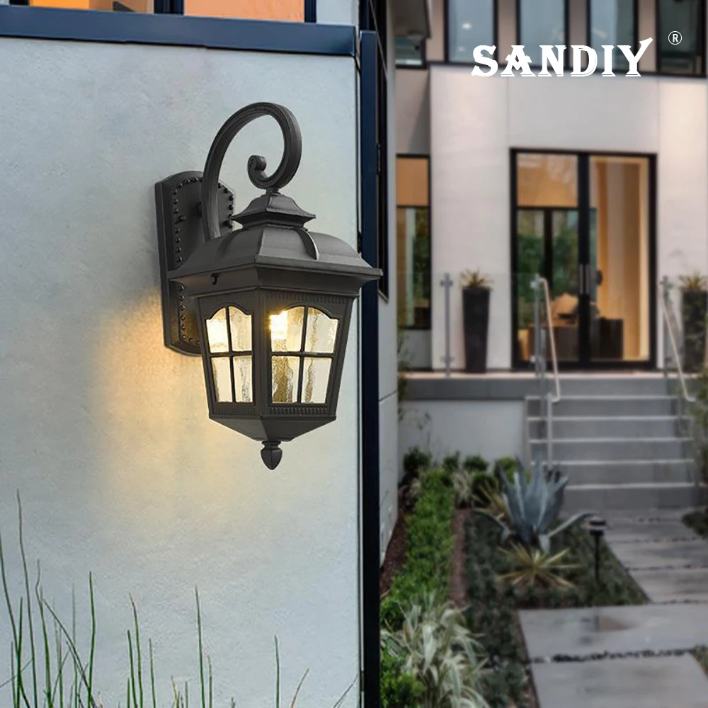 SANDIY Outdoor Wall Light Europe villa Retro Sconce Lamp E27 Waterproof Exterior Garden Doorway Light Vintage Porch Lamp Black