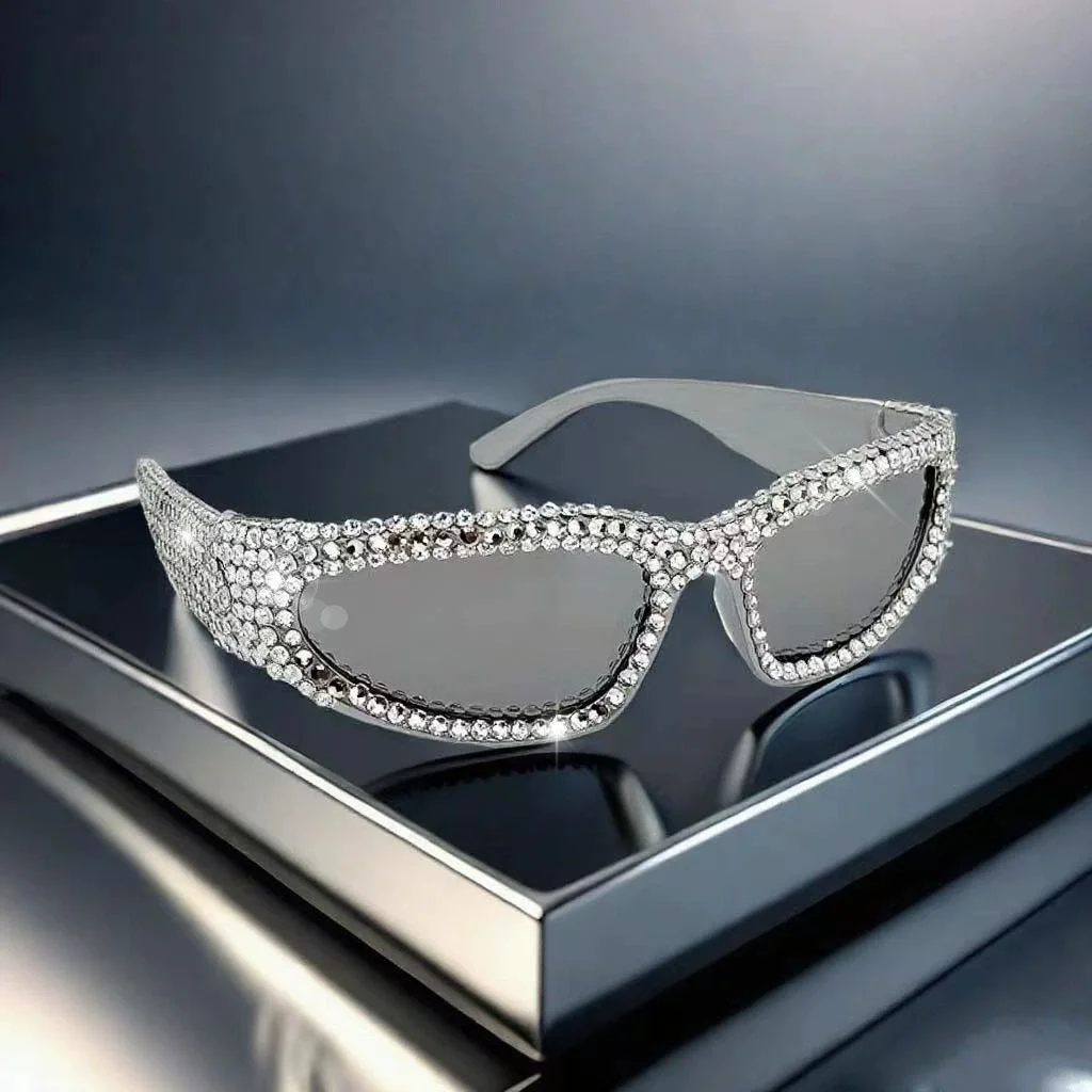 y2k Full Rhinestone Super Shining Sliver Sunglasses Exaggerated Dense Diamond Bling Shades for Sparkle Party Lunettes de soleil