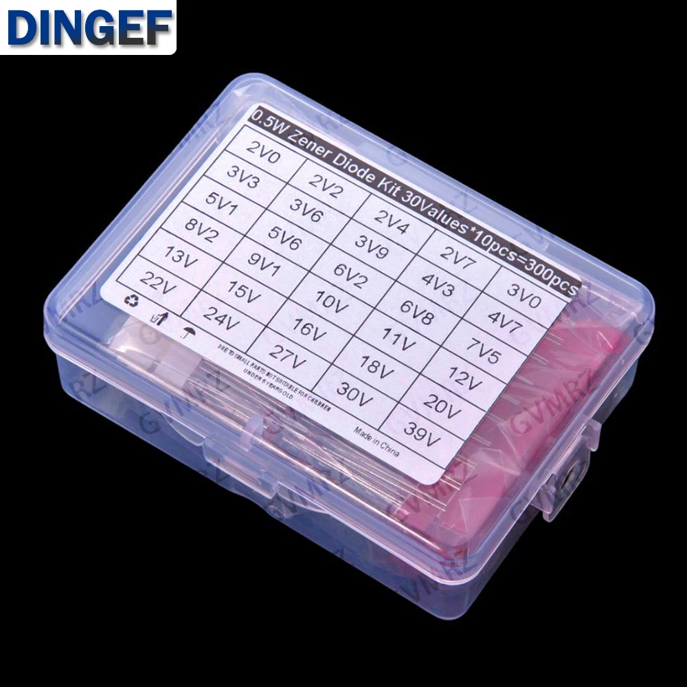 30Values 2V0 2V2 2V4 2V7 3V0 3V3 3V6 ​​300PCS 0.5W Zener Diode Sample Package 2V0-39V DO-35 4V3 4V7 5V1 3V9