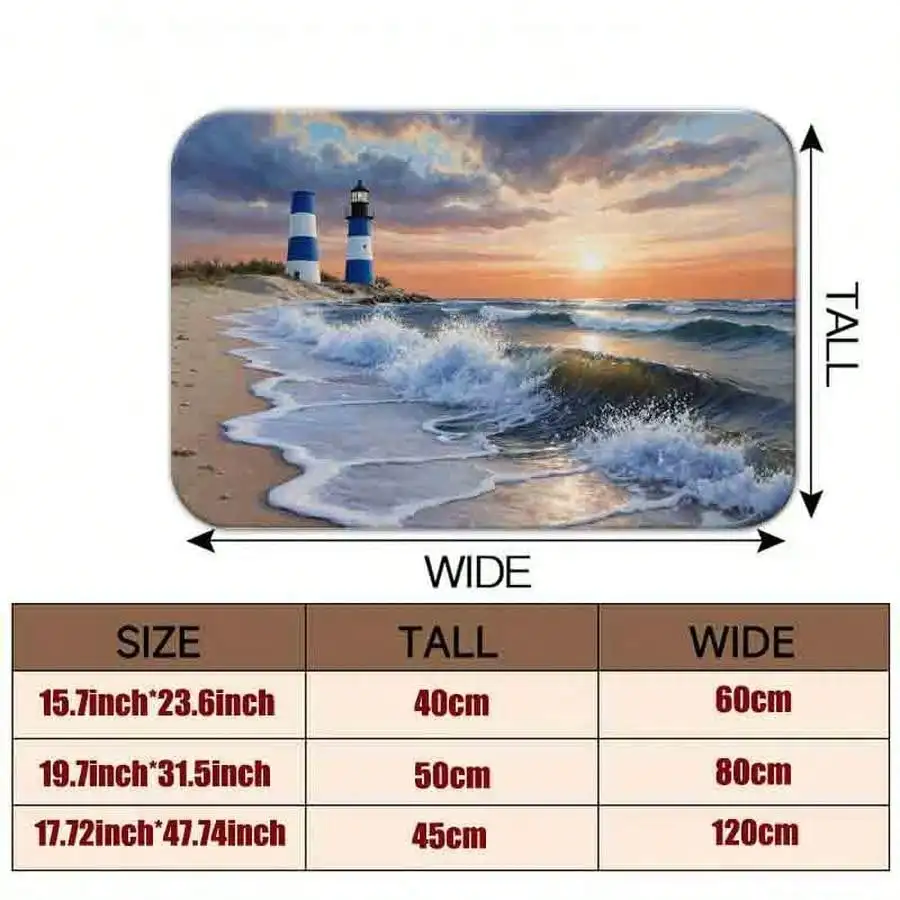 1pc Flannel Floor MatBohemian Coastal Sunset Beach Printed Area Rug Soft Non-Slip Decorative Floor Mat For Living Room Bedroom Home DecorNon-Slip, Machine