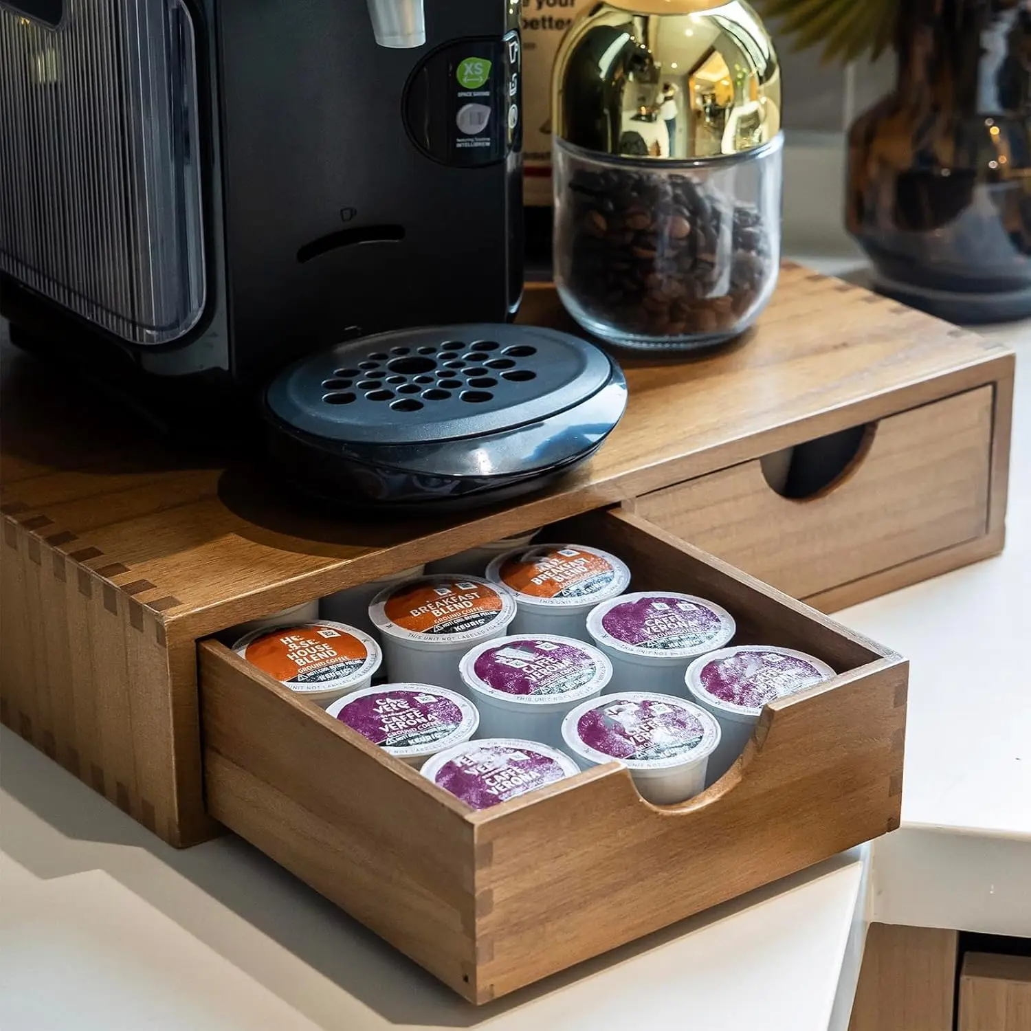 

Деревянный органайзер для кофейных капсул K-Cup на 30 штук, ящик для хранения кофейных и чайных капсул под кофемашину