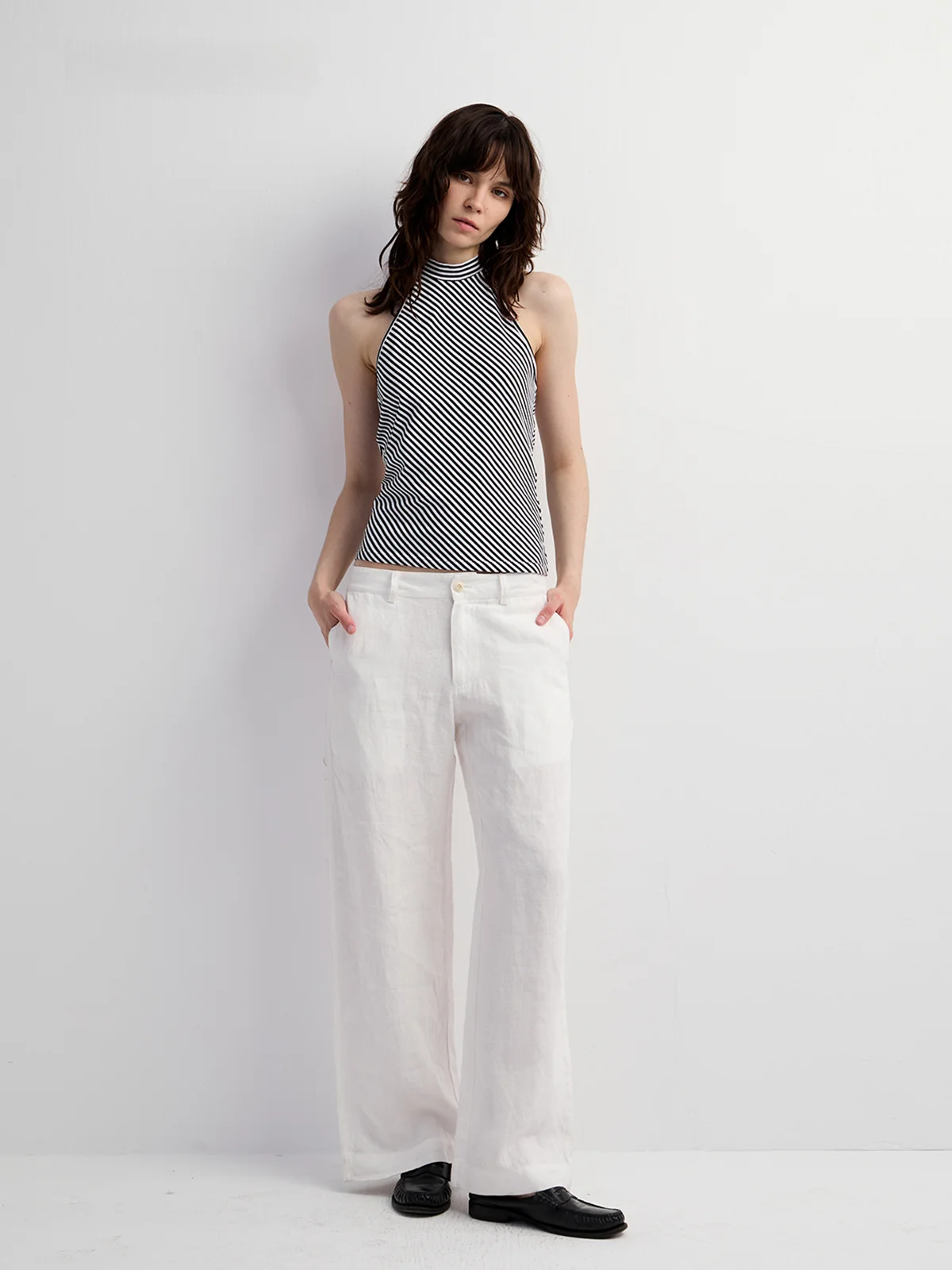 

Яркий ретро-топ с диагональными полосками, женский жилет с вырезом на шее, из тонкой хлопковой смеси, укороченный, летний, модный