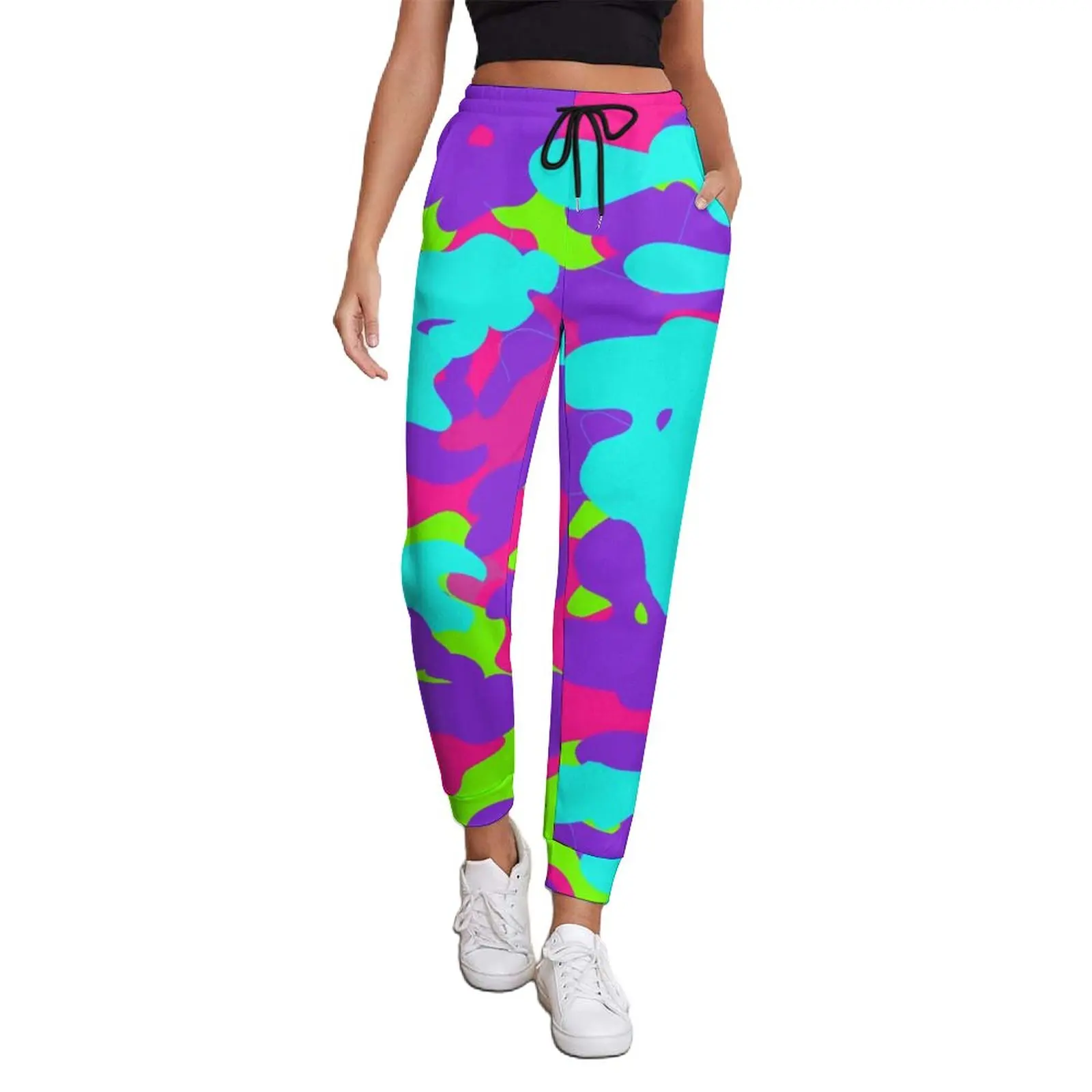 Neon Camo Pants Camouflage Print Home Big Size Joggers Spring Female Design Korean Fashion Trousers