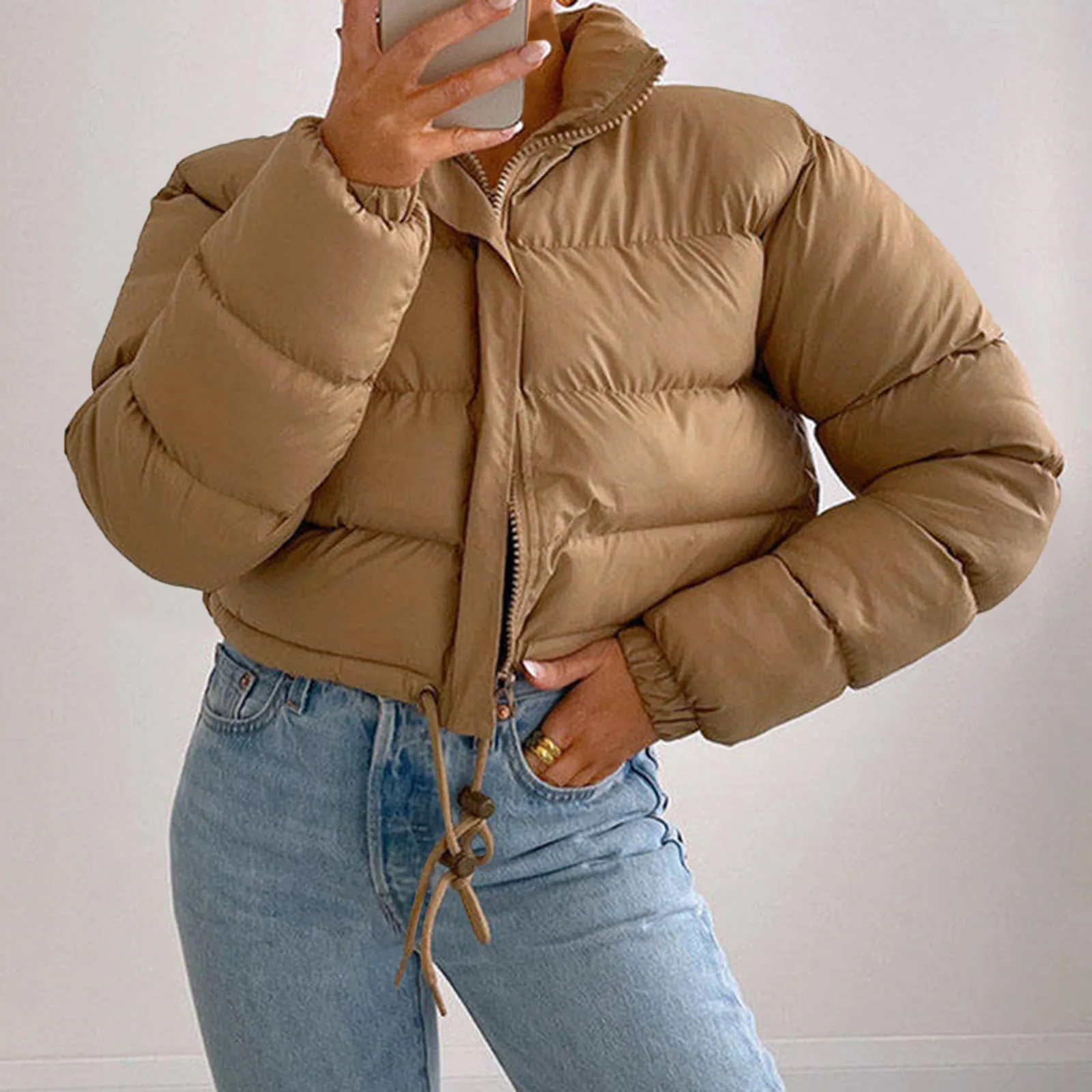 Zipper Versatile Women Winter Parkas Down-Cotton Outwear Fashion Stand Collar Warm Thick Elegant Short Jacket Female Down Coats