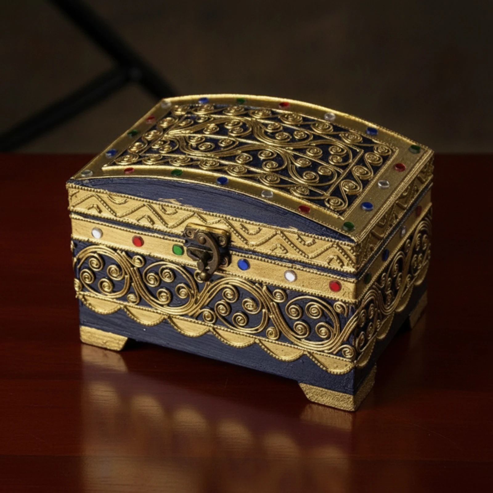 Jewelry Box with Hinged Lid Small Wooden Jewelry Box Stylish Carved for Tabletop, Photography Prop