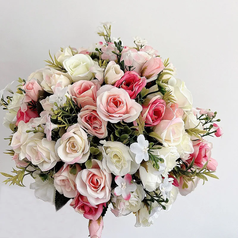 Bride Bouquet Wedding Accessories Bridesmaids White Pink Silk Roses Artificial Flowers Bridal Bouquets Marriage Wedding Decor