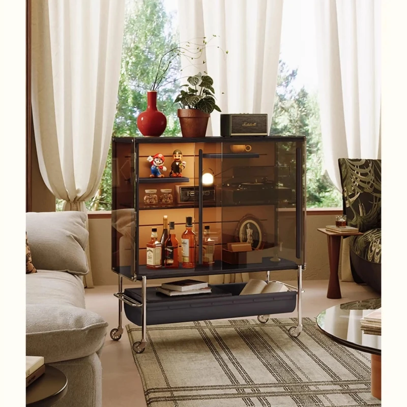 Q  Side Cabinet Movable Living Room Storage Cabinet Solid Wood Storage Cabinet