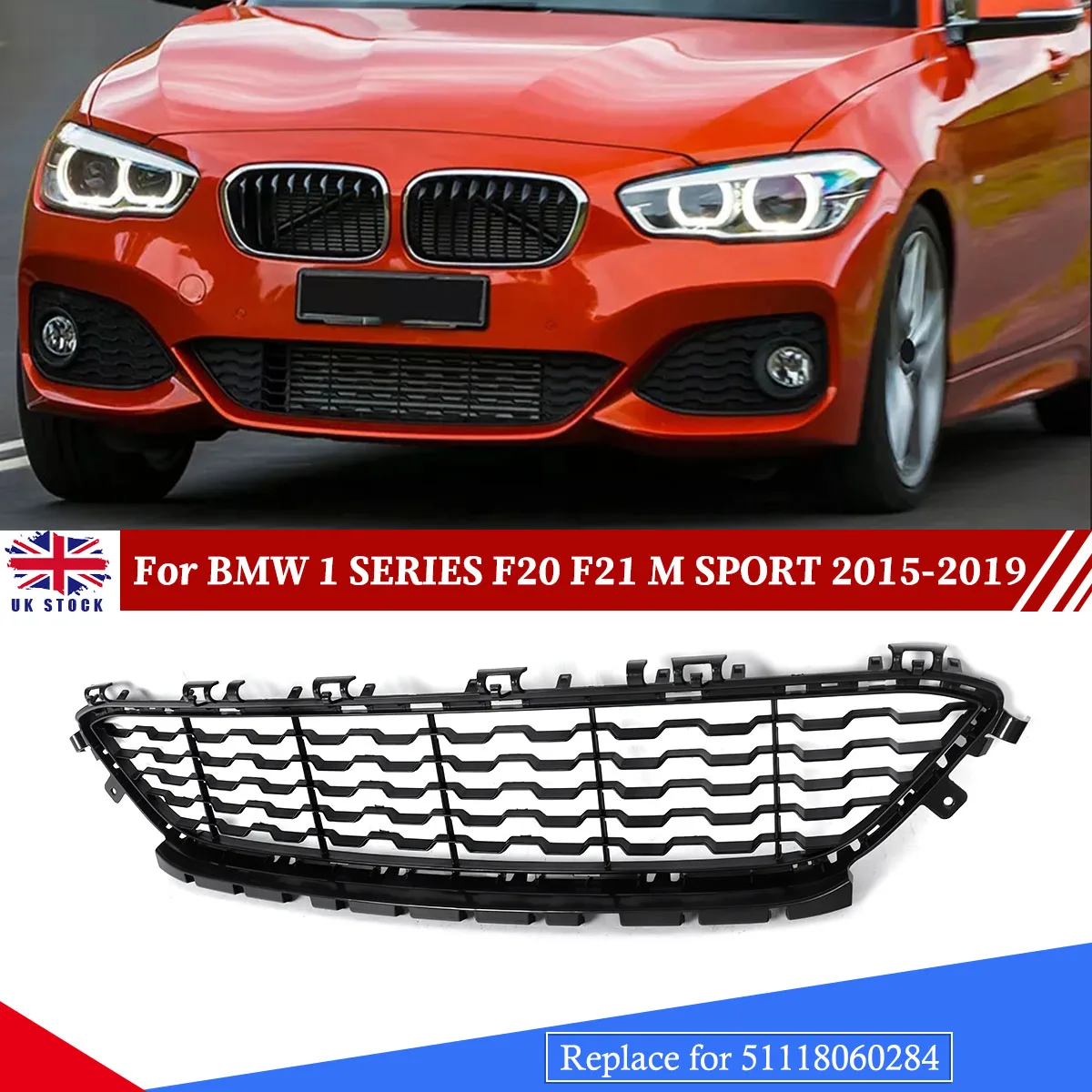 Griglia del radiatore adatta per BMW Serie 1 F20 F21 LCI M Sport Paraurti anteriore Griglia inferiore 2015-2019 Nero 51118060284 Magickit