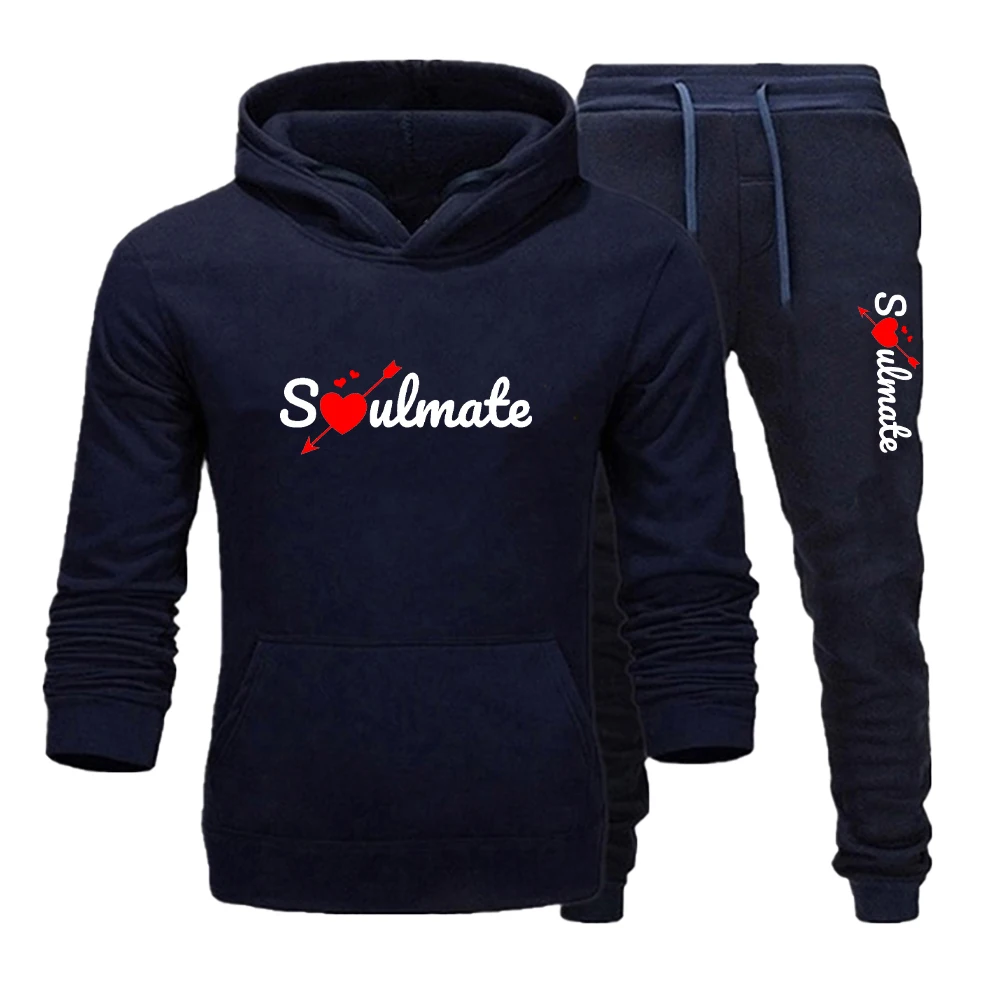 Survêtement imprimé Soul Mate pour hommes et femmes, sweat à capuche et pantalon pour couple, olympiques de sport 2 pièces, vêtements de sport,