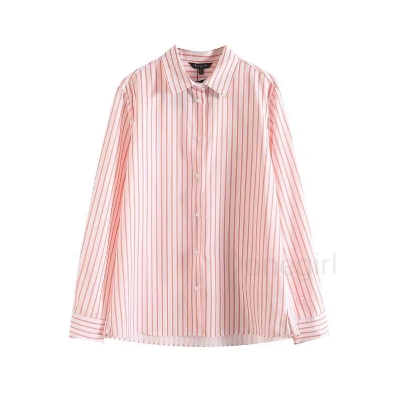 Women's 2024 New Fashion Casual Joker Loose Striped Blouses Retro Long-sleeved Button Blouses Chic Tops