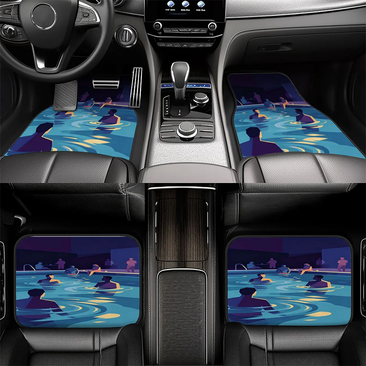 5pcs Car Floor Mat + Trunk Mat Set | Carpet Material | Fits Sedans/SUVs/Trucks | Thin & Easy To Install, Scratch-Resistant, Mach