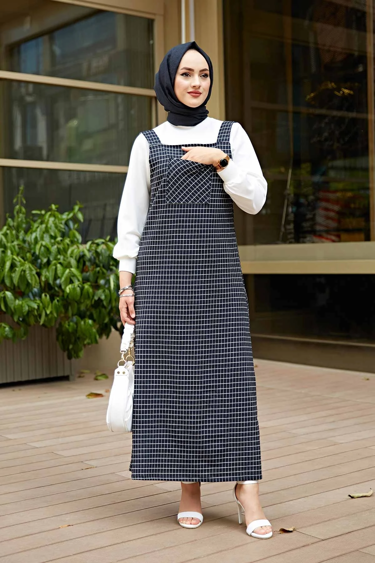 Plaid Gilet-Zwart Winter Herfst 2021 Moslim Vrouwen Hijab Hoofddoek Islamitische Turkije