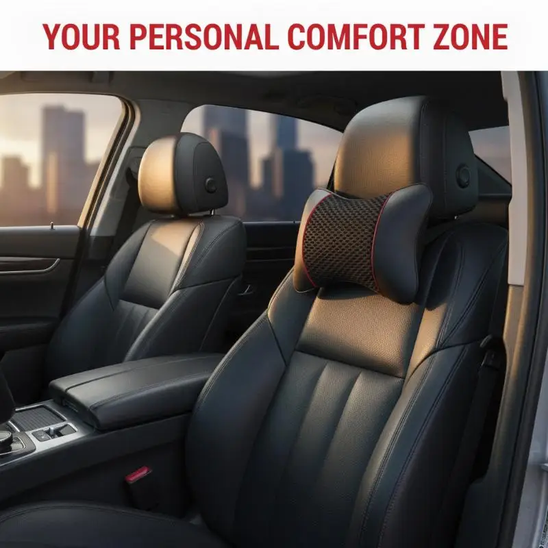 Ergonomic Car Seat Headrest Pillow 1PCS Leather Knitted Neck Support Pad for Neck Pain Relief Long Driving Trip