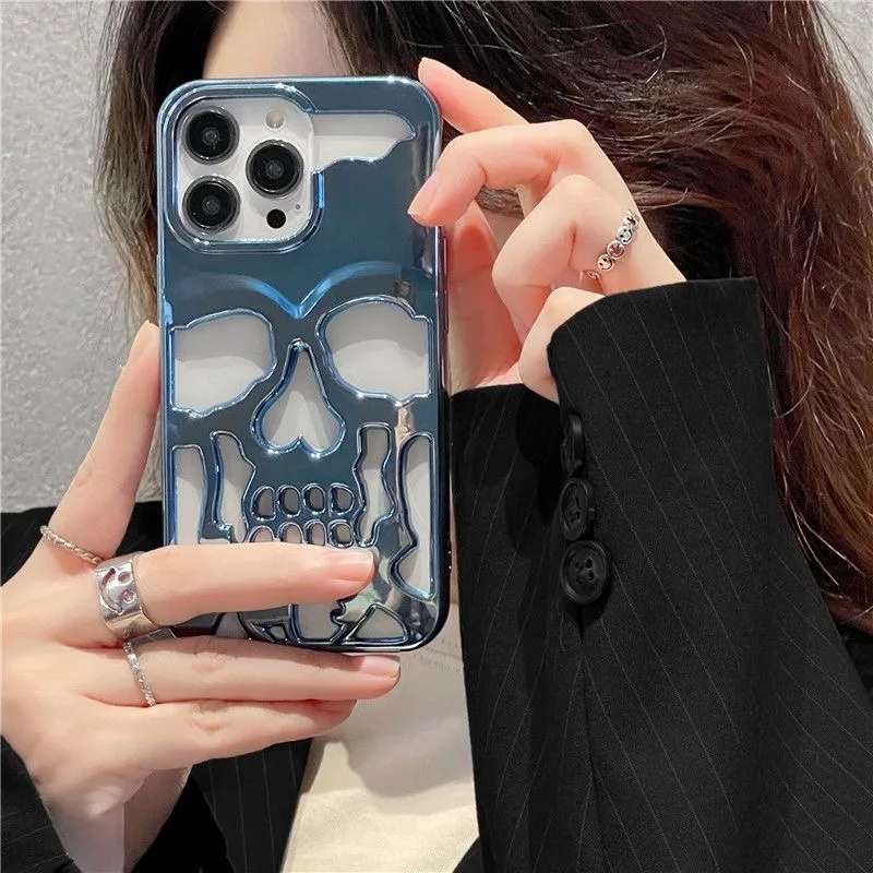 Funda coreana Ins Heavy Metal Skeleton Hollow Out para iPhone 14 13 Pro Max Plus, funda trasera de teléfono para 12 11 Pro Max