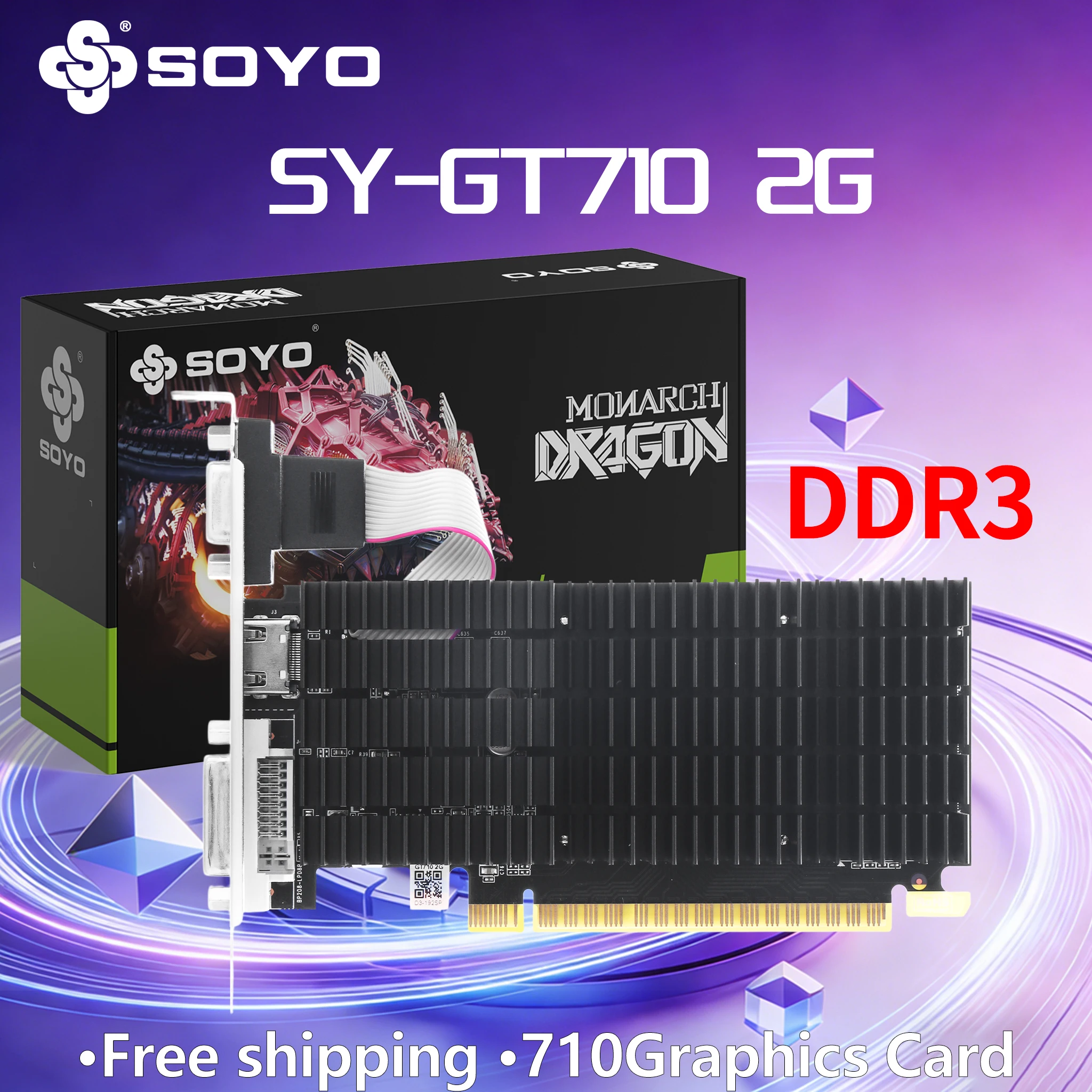 SOYO GT710 2G Gaming Graphics Card GDDR3 64Bit PCIE2.0x8 3493MHz Video LP Card Placa MINI PC Slim Case Office Light DVI HDMI CRT