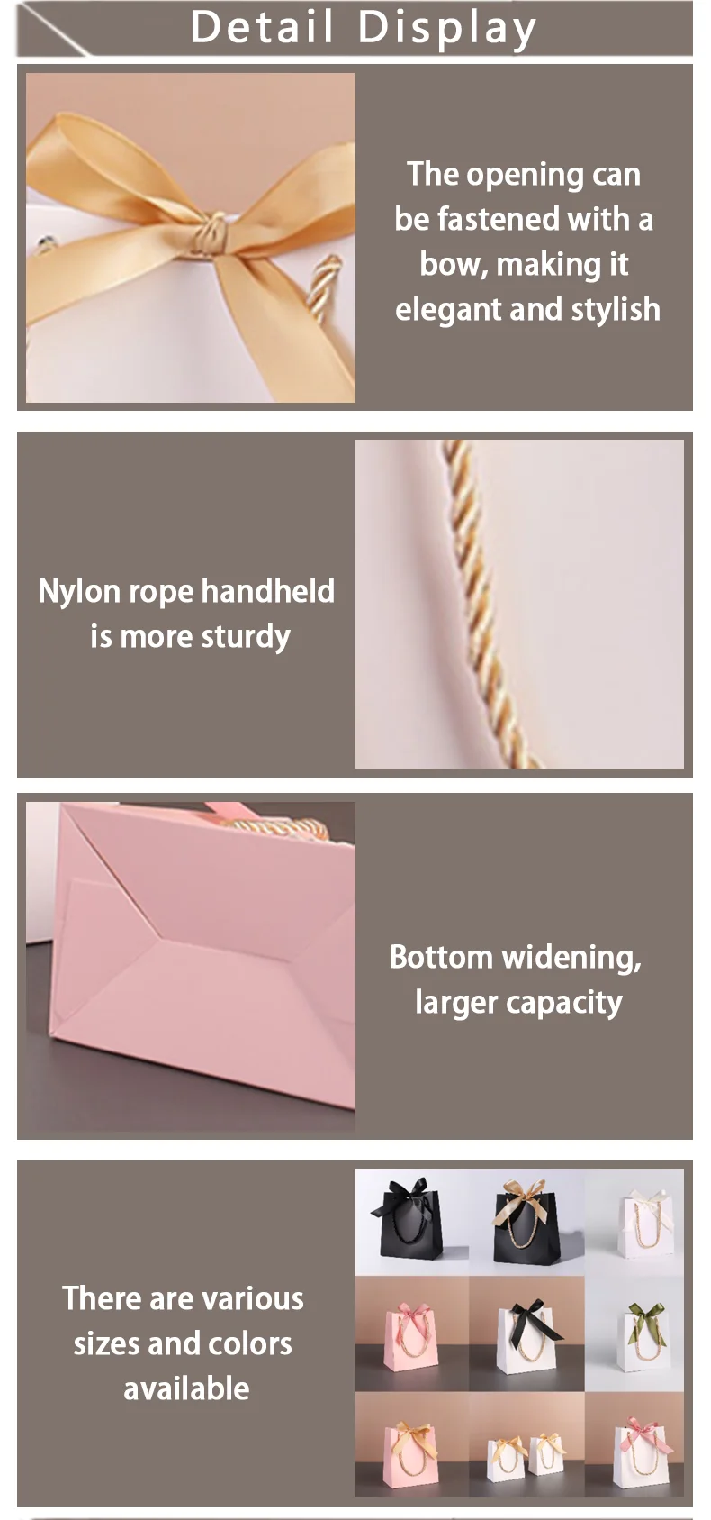 10 Stück leere Papier-Geschenktüten für Feiertage, Geburtstagsfeiern, weiß, schwarz, rosa, kleine Geschenktüten mit Tragegriff – Detail 2