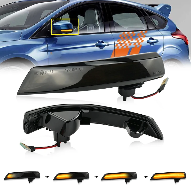 Für Ford Focus Mk3 LED-Licht 2 3 Mk2 Mondeo Mk4 Blinkleuchte Fließender Seitenflügel Rückspiegel Blinker Dynamisch 2 Stück