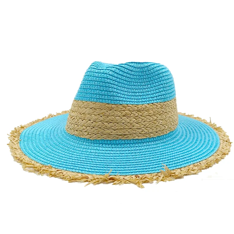 Three-color straw hat sun hat outdoor sun hat straw hat seaside sunscreen beach hat sun hat spring and summer British style jazz