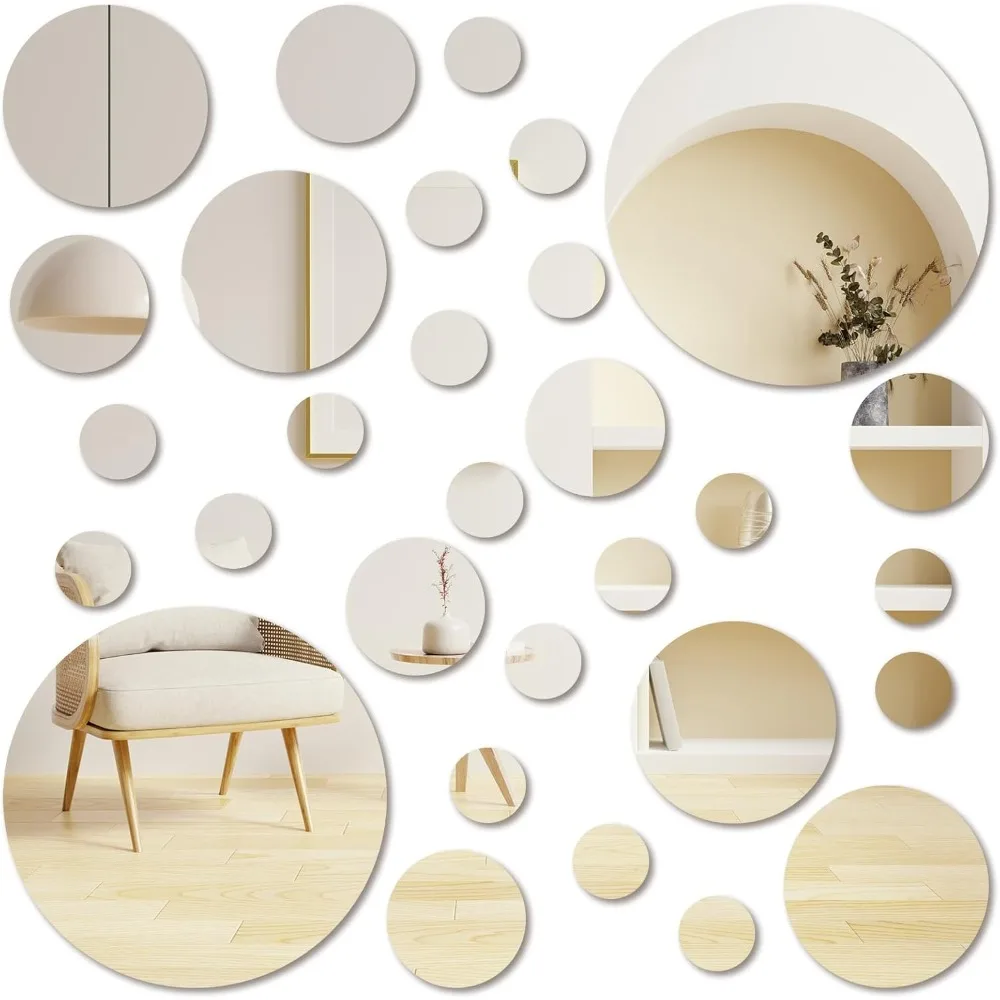 

Round Mirror, 30 Pcs Tiles Self Adhesive, Mirror Wall Decals, Circular Glass Stick On Mirrors, 4 Sizes, Wall Decor Circle Mirror