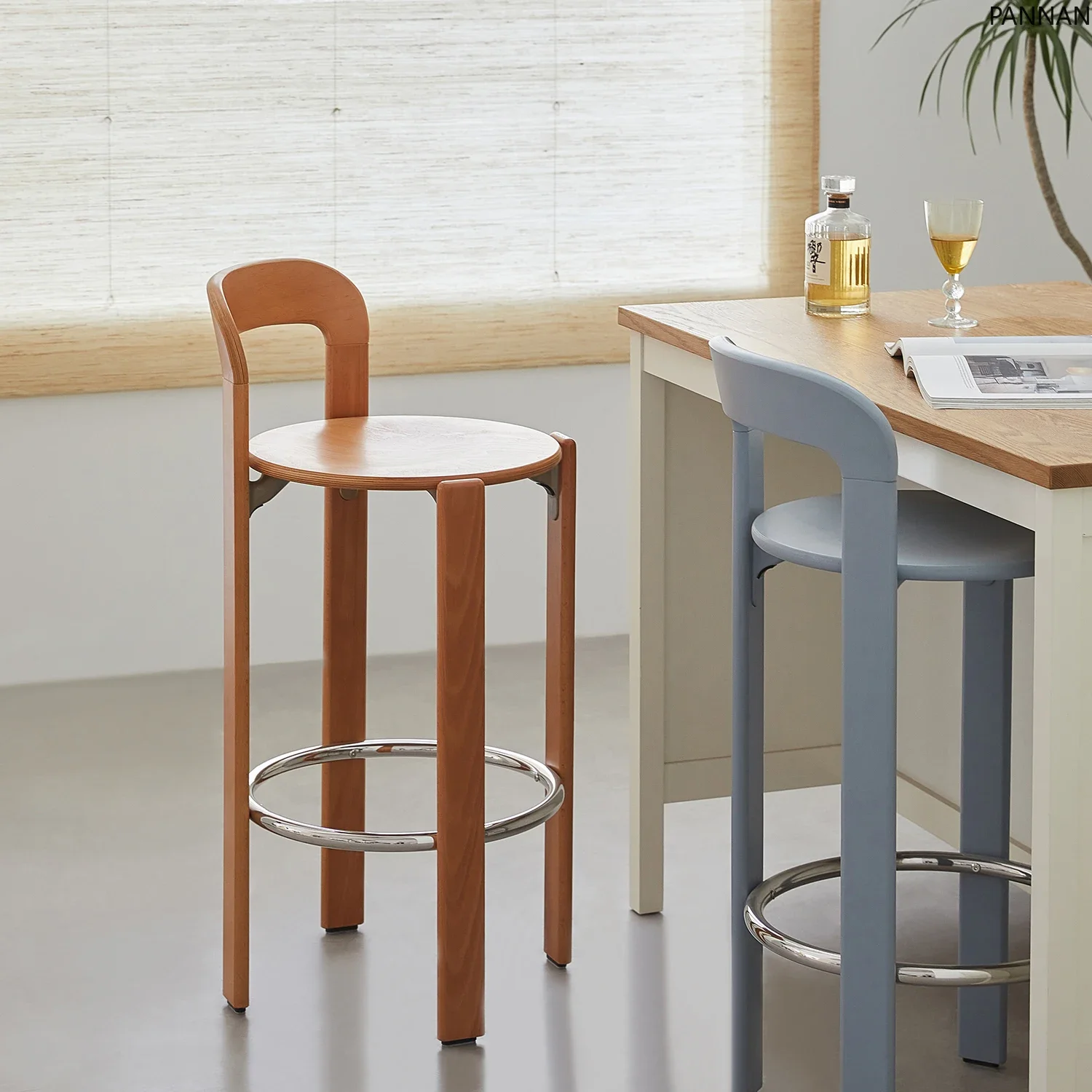 Nordic solid wood backrest bar chair modern simple high stool bar creative high stool