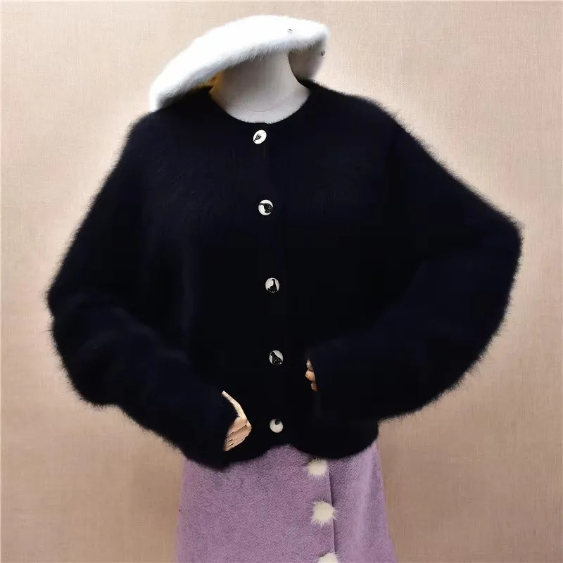 

Высокое качество Pull Femme Женская одежда Чистый мягкий волосатый плюш Норка Кашемир Вязаные черные свободные кардиганы Свитер Куртка Пальто Топы