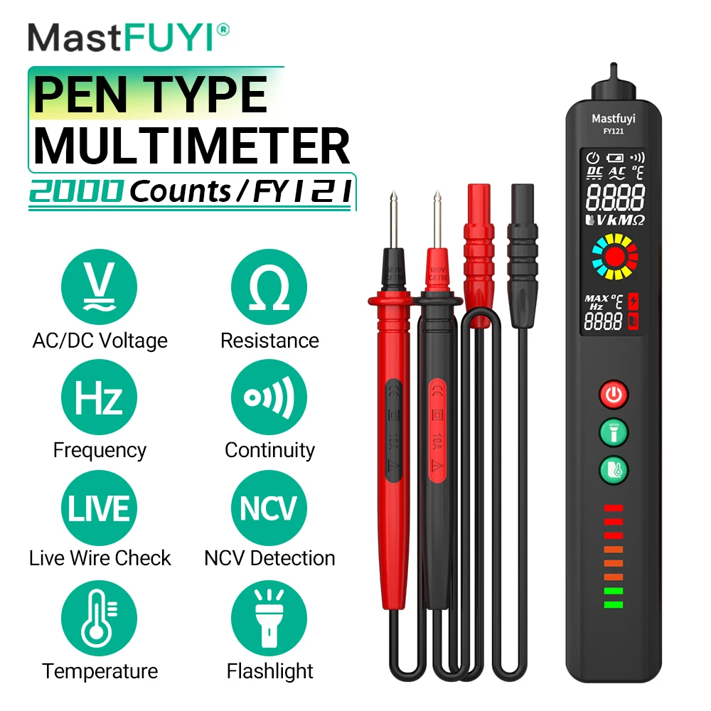 

MASTFUYI FY121 Professional Digital Multimeter Home General Purpose Instrument Temperature DC AC Voltage Resistance Tester