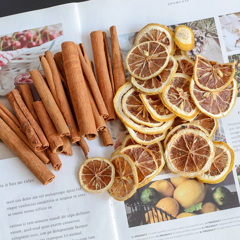 1 caja de rodajas de limón secas y canela, vela DIY, incienso, Material hecho a mano, decoración creativa de regalo de cumpleaños, decoración del hogar
