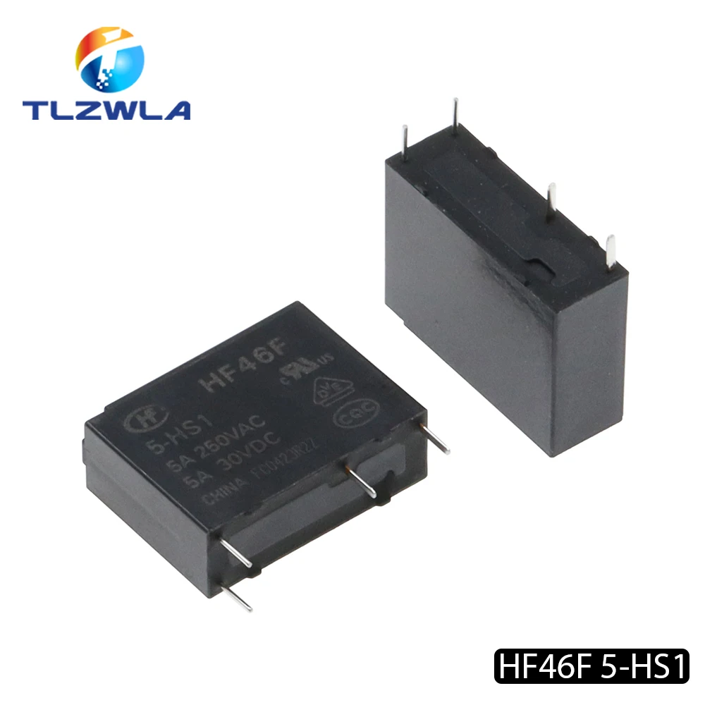 10PCS 30VDC Power Relays HF46F-005-HS1 HF46F-012-HS1 HF46F-024-HS1 5-HS1 12-HS1 24-HS1 5A 250VAC 4PIN 5V 12V 24V DC